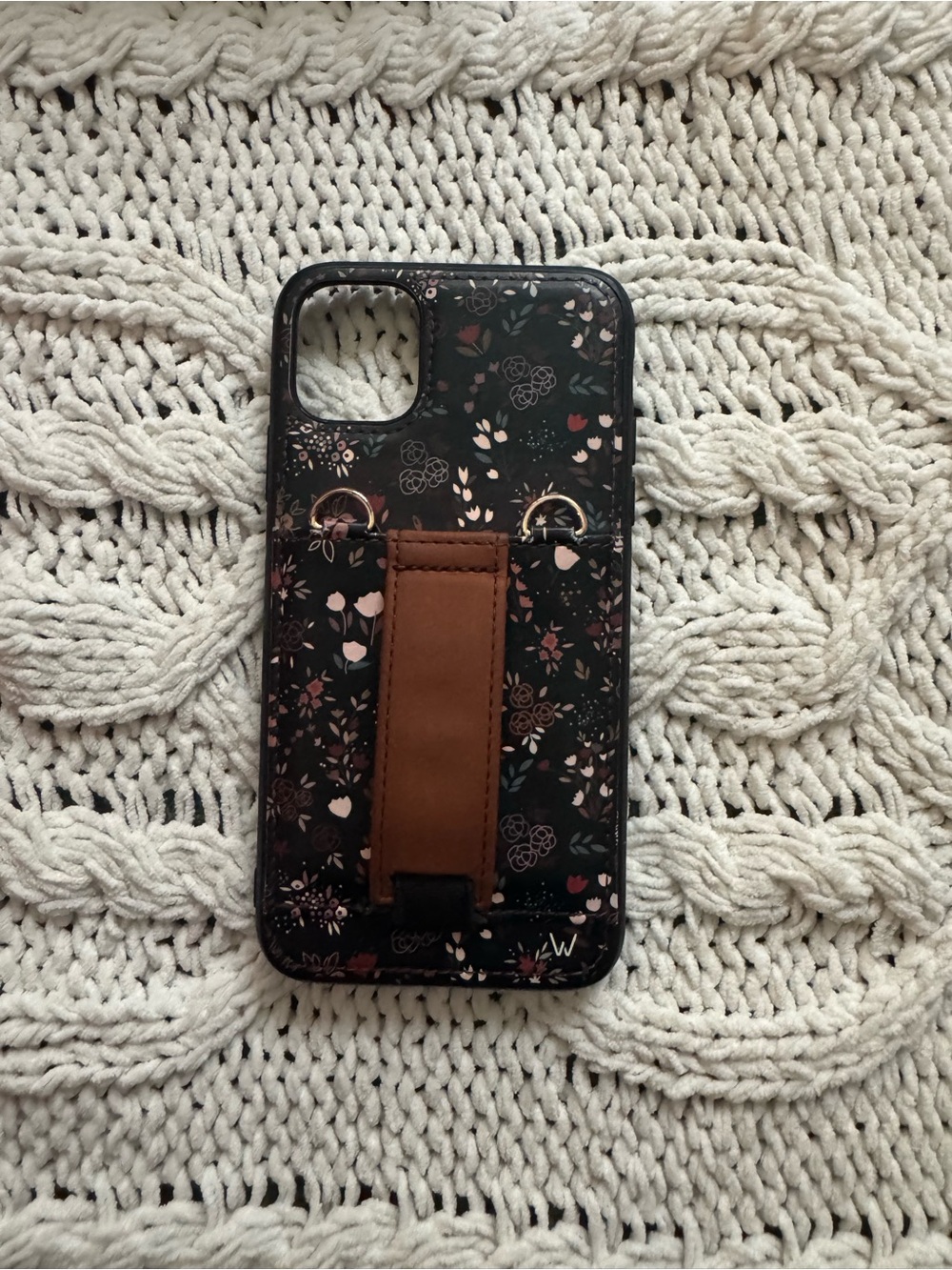 Floral Black WALLI iPhone 11 Case with Brown Strap